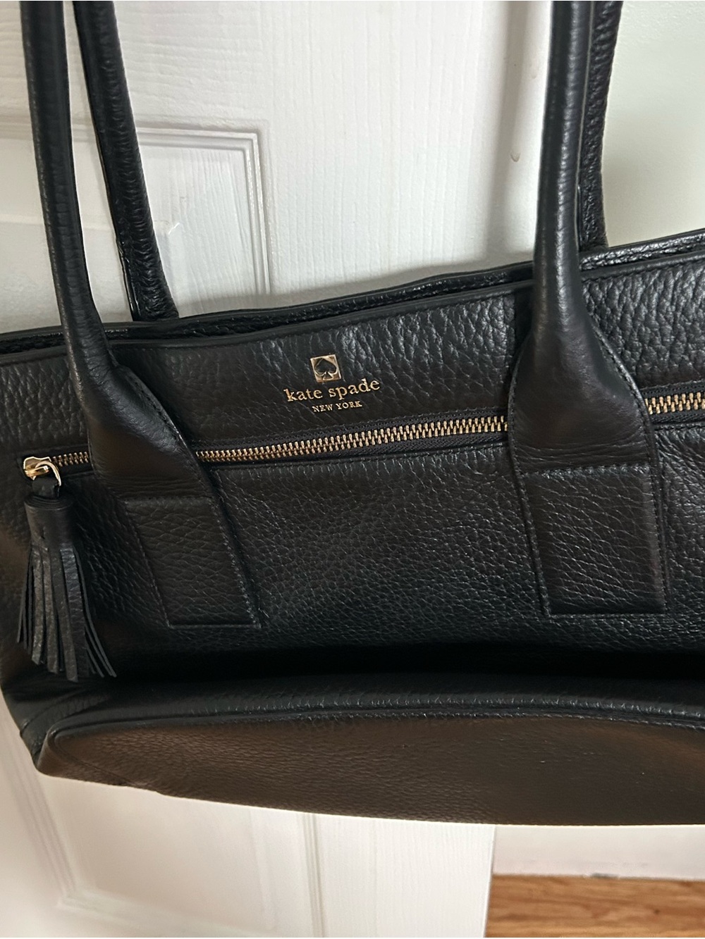 kate spade Black Pebbled Leather Shoulder Bag with Tassel
